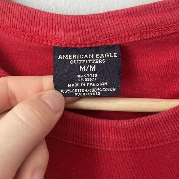 Vintage American Eagle Distressed Graphic Embroidered Red Long Sleeve Men’s Sz M - Picture 3 of 6